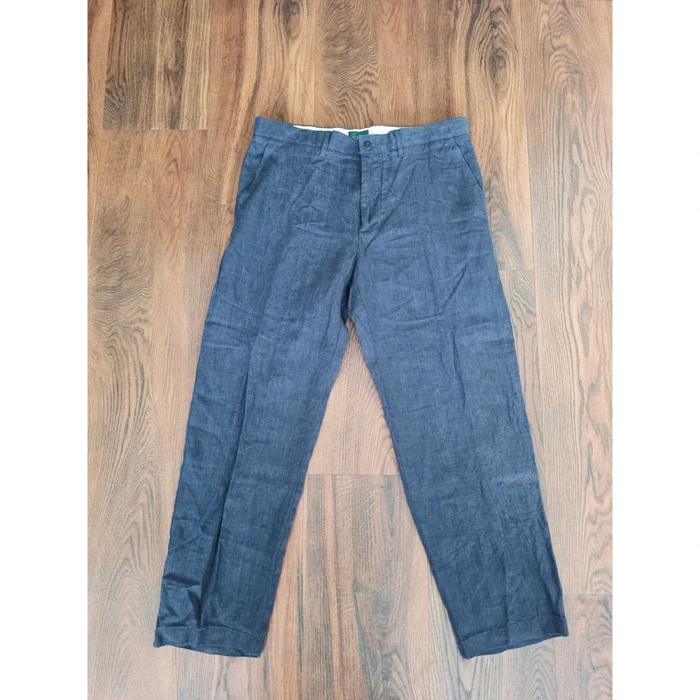 NWT J.Crew Mens Navy Blue 100% Linen‎ Straight Leg Trousers Pants 33x30